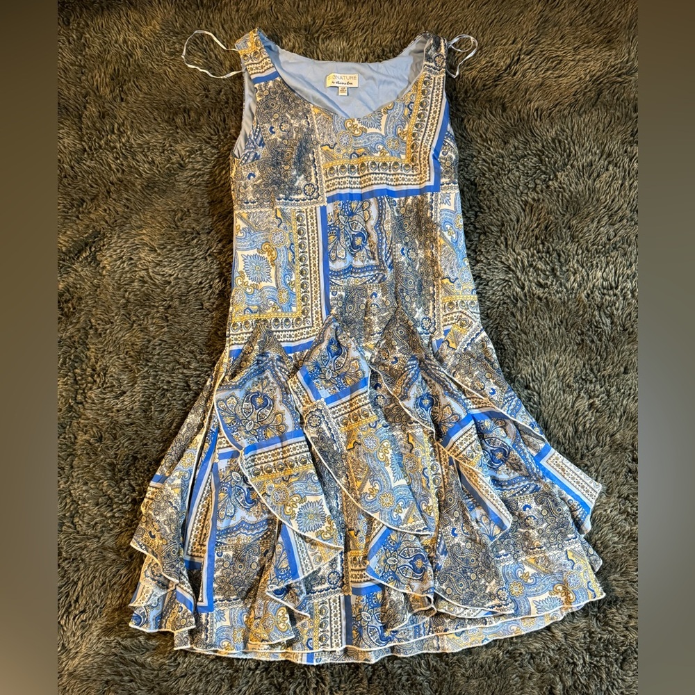10P Blue white paisley floral Signiture by Robbie Bee sundress
